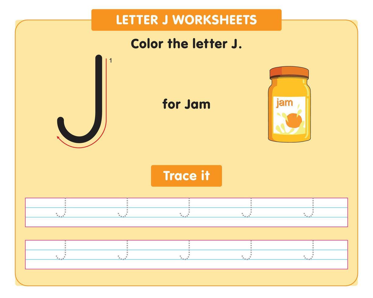 Alphabet Rückverfolgung Arbeitsblatt mit Hauptstadt Brief j vektor