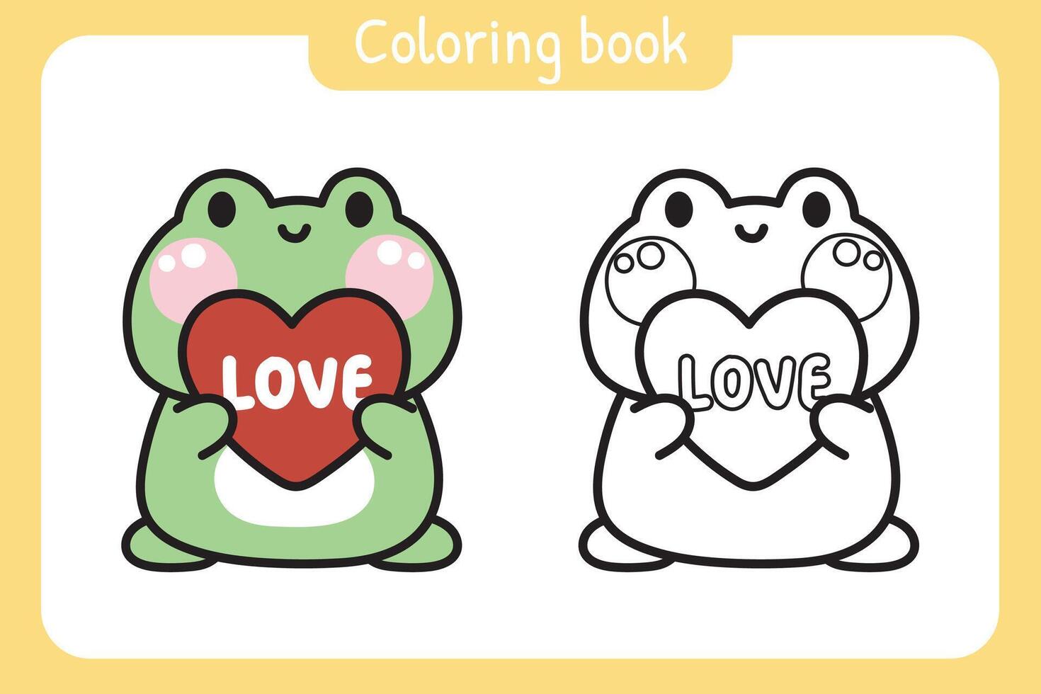 Färbung Buch.Malerei Buch zum Kind.süß Frosch mit Herz Liebe Wort.Reptil Tier Charakter Karikatur design.valentines Tagesschule student.art.kawaii.vector.illustration. vektor