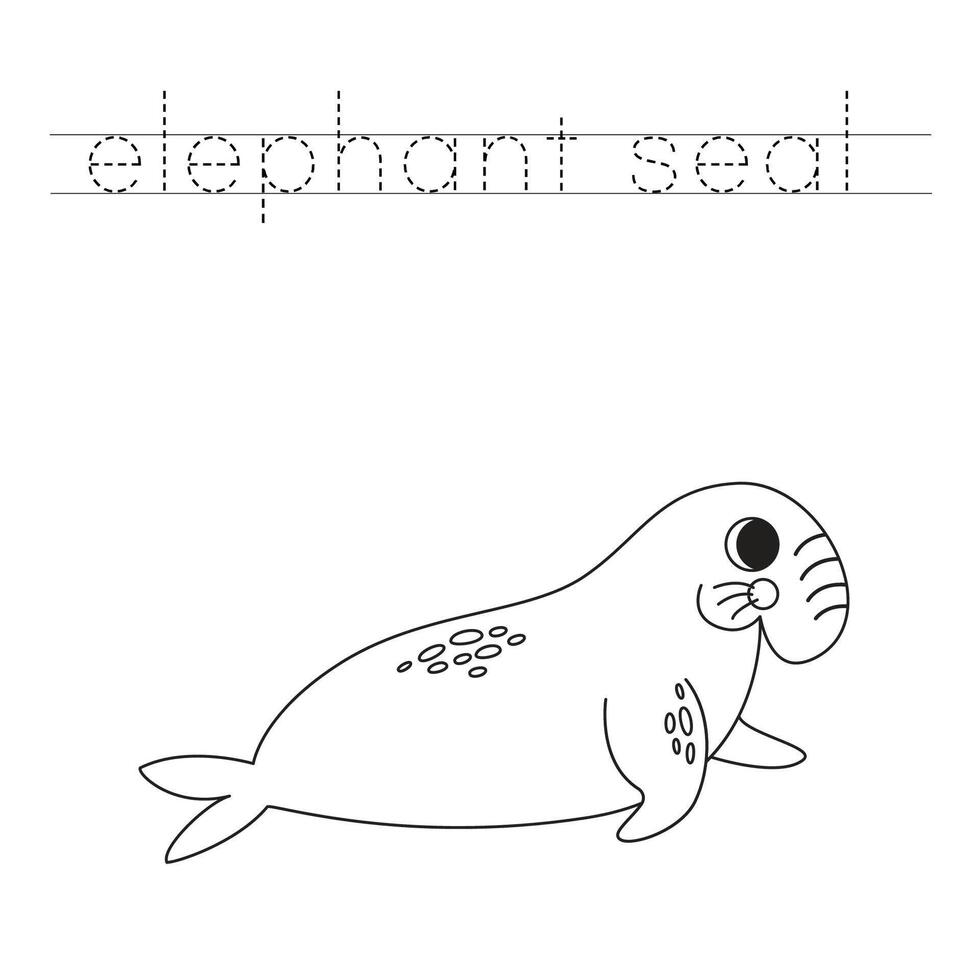 Spur das Briefe und Farbe Karikatur Elefant Siegel. Handschrift trainieren zum Kinder. vektor