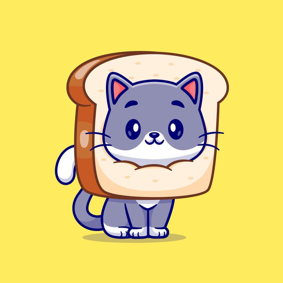 süße katze in brot cartoon vektor symbol illustration. Tierfutter-Icon-Konzept isolierter Premium-Vektor. flacher Cartoon-Stil