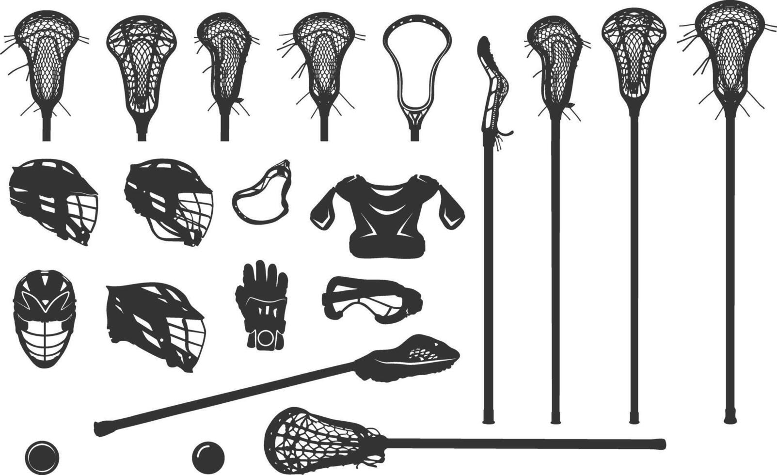 lacrosse silhuetter, lacrosse pinnar och hjälm silhuett, lacrosse bunt silhuetter, lacrosse pinne silhuetter, lacrosse hjälm silhuett, lacrosse pinne vektor illustration.