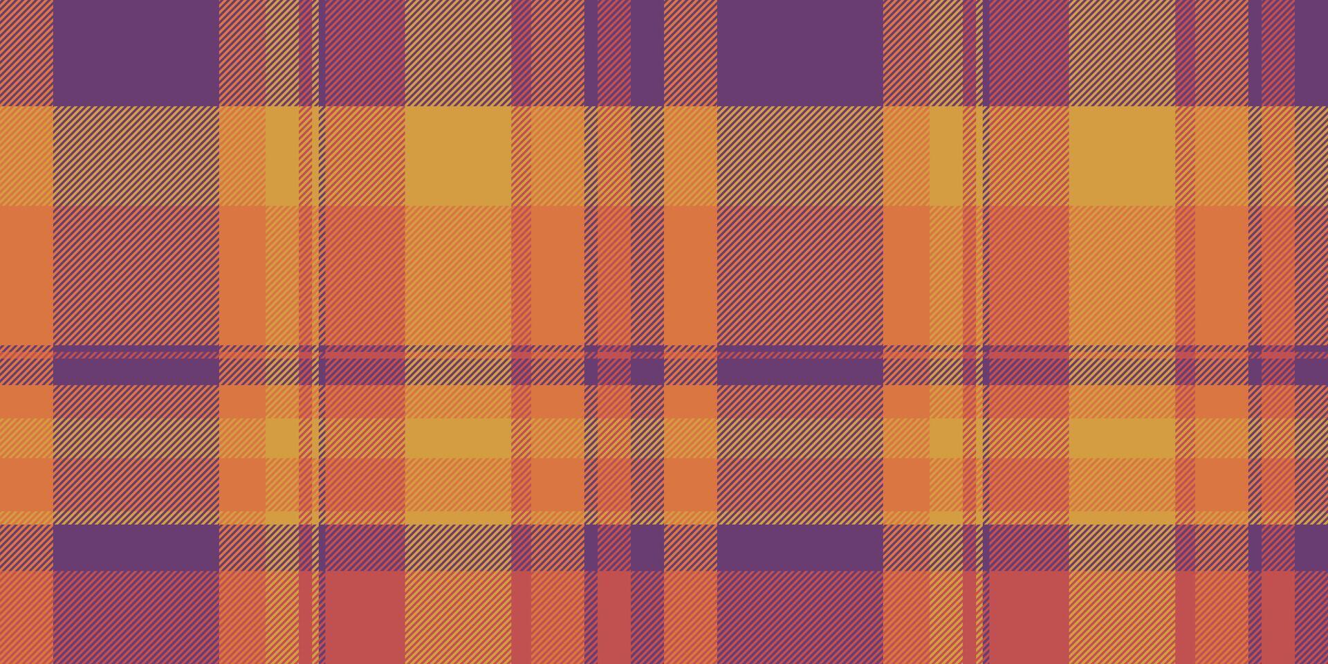 Lappen Hintergrund Tartan Vektor, Bettdecke Startseite Textil- Stoff Textur. Netz prüfen nahtlos Muster Plaid im lila und Orange Farben. vektor