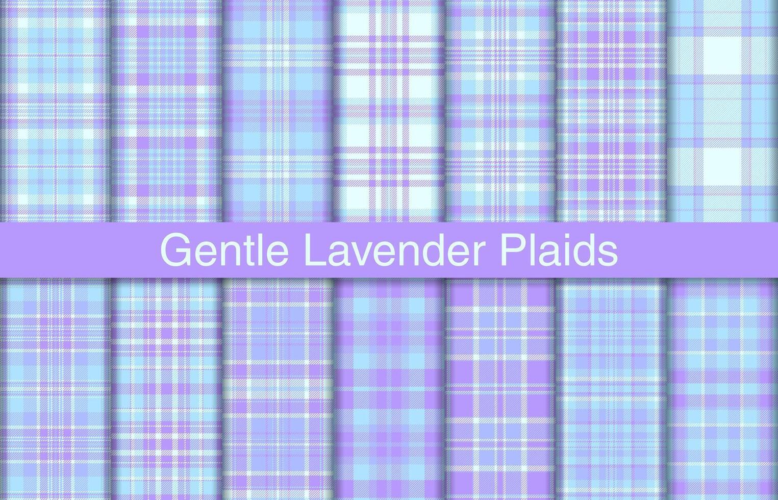 sanft Lavendel Plaid Bündel, Textil- Design, kariert Stoff Muster zum Shirt, Kleid, Anzug, Verpackung Papier drucken, Einladung und Geschenk Karte. vektor