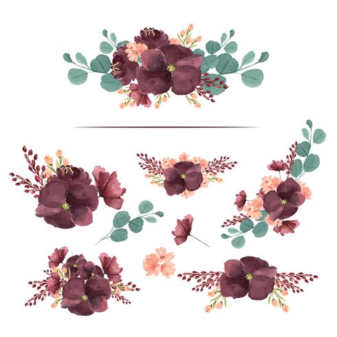 Akvarellbuketter floraler handmålade frodiga blommor lustration vintage stil akvarell isolerad på vit bakgrund. Designdekor för kort, spara datum, bröllopinbjudningskort, affisch, banner vektor