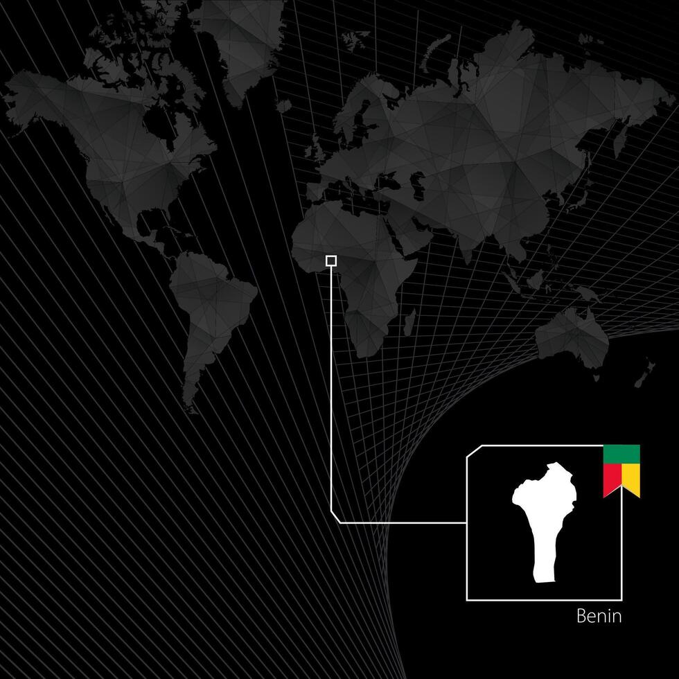 benin på svart värld Karta. Karta och flagga av benin. vektor