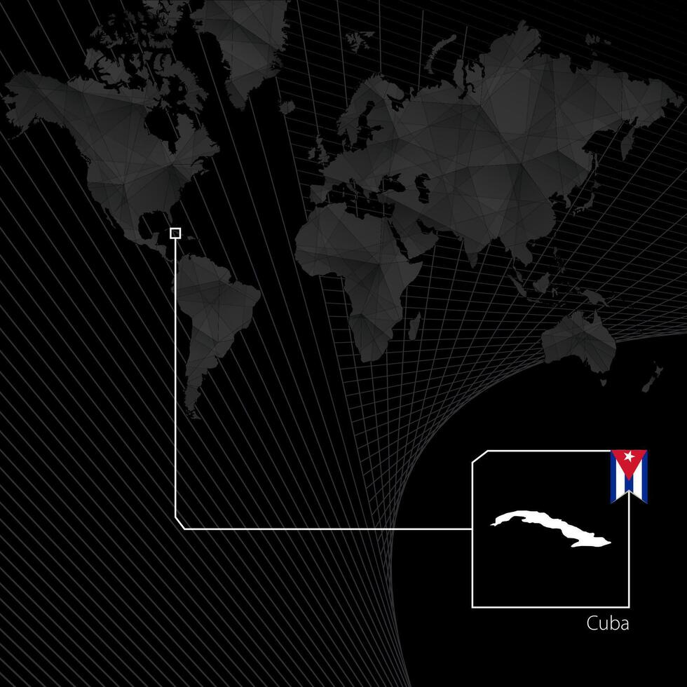 Kuba auf schwarz Welt Karte. Karte und Flagge von Kuba. vektor