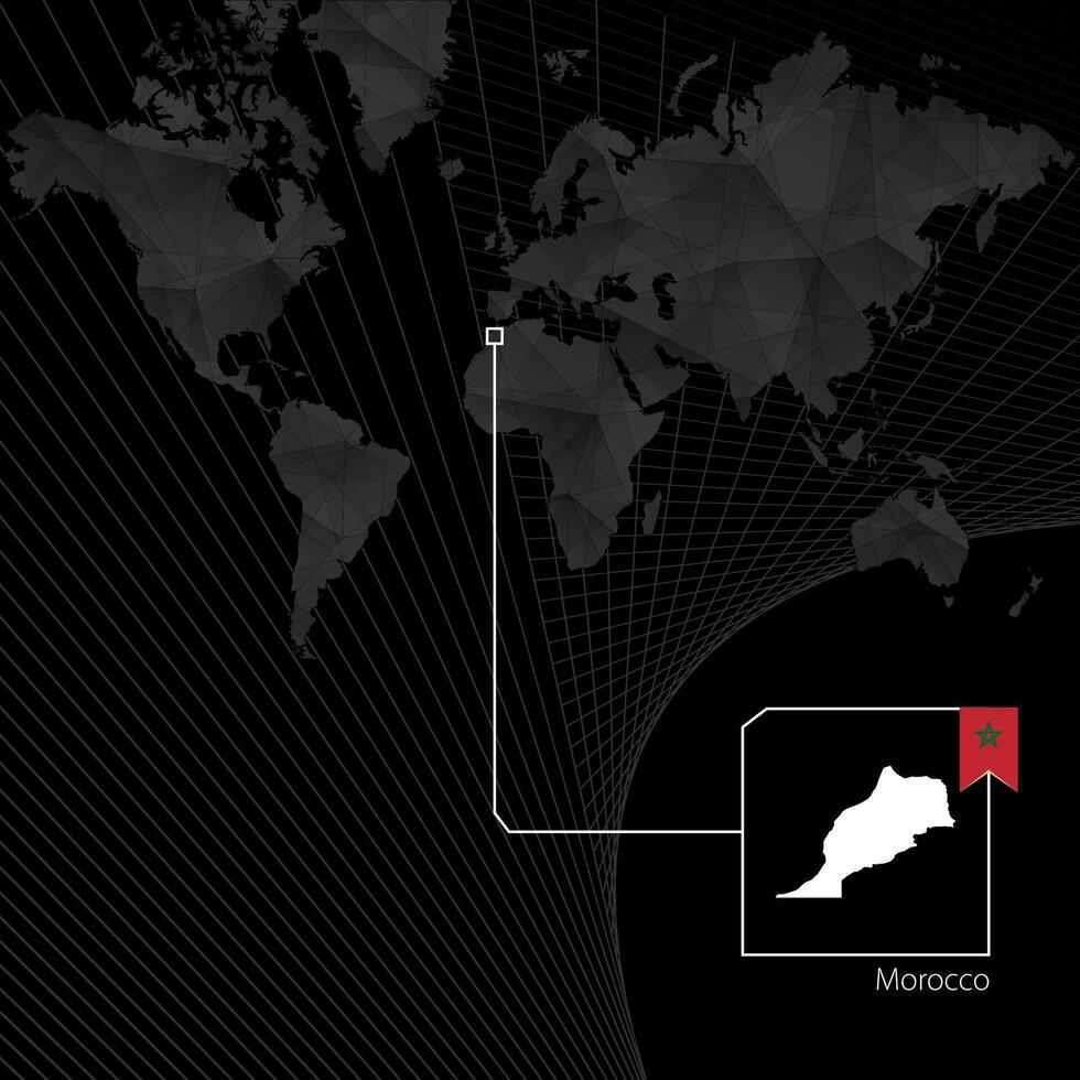 marocko på svart värld Karta. Karta och flagga av marocko. vektor
