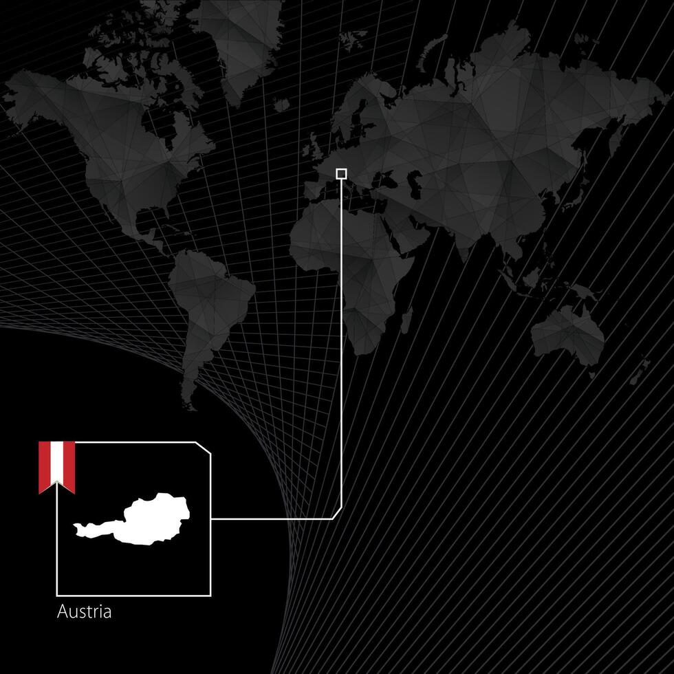 Österreich auf schwarz Welt Karte. Karte und Flagge von Österreich. vektor