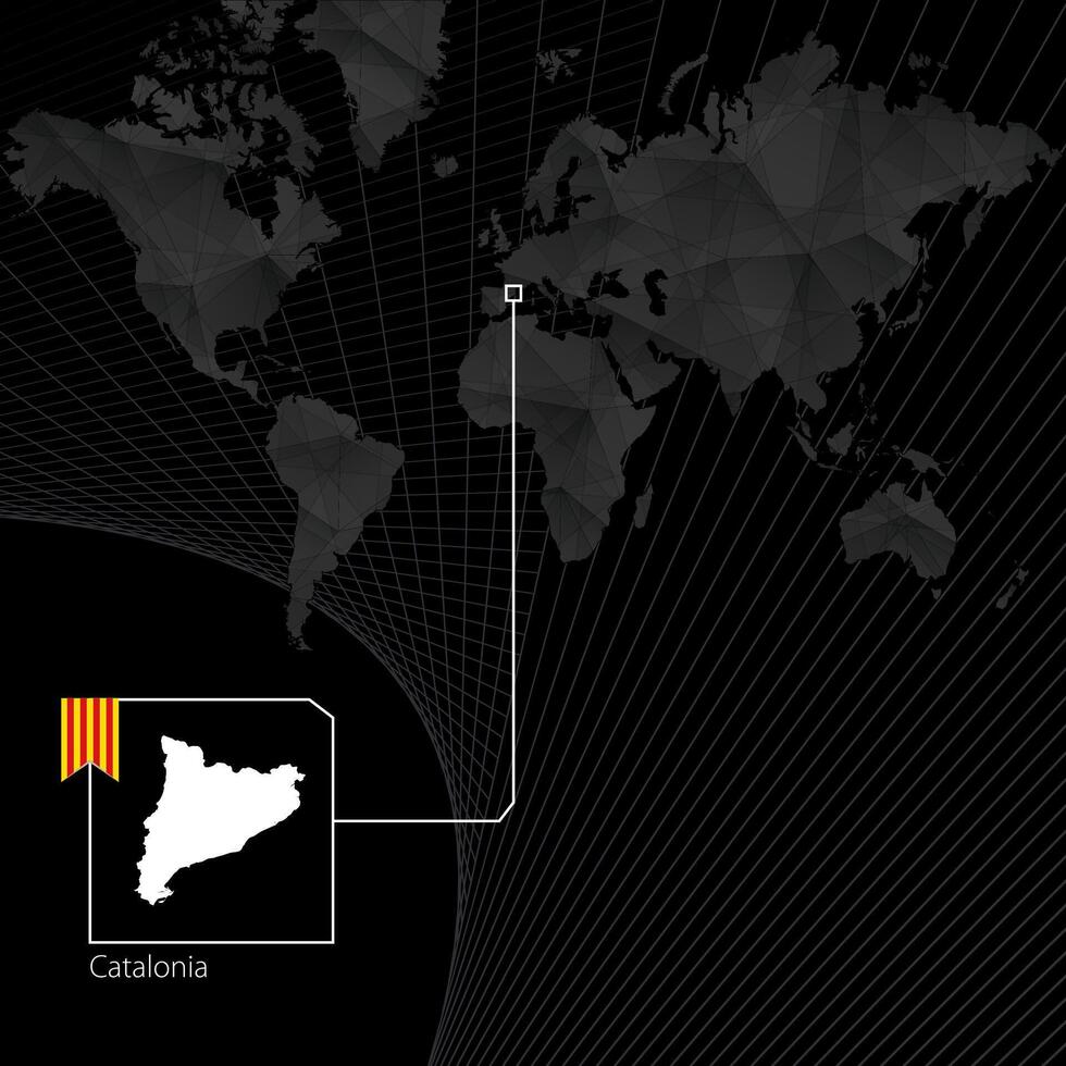 Katalonien auf schwarz Welt Karte. Karte und Flagge von Katalonien. vektor