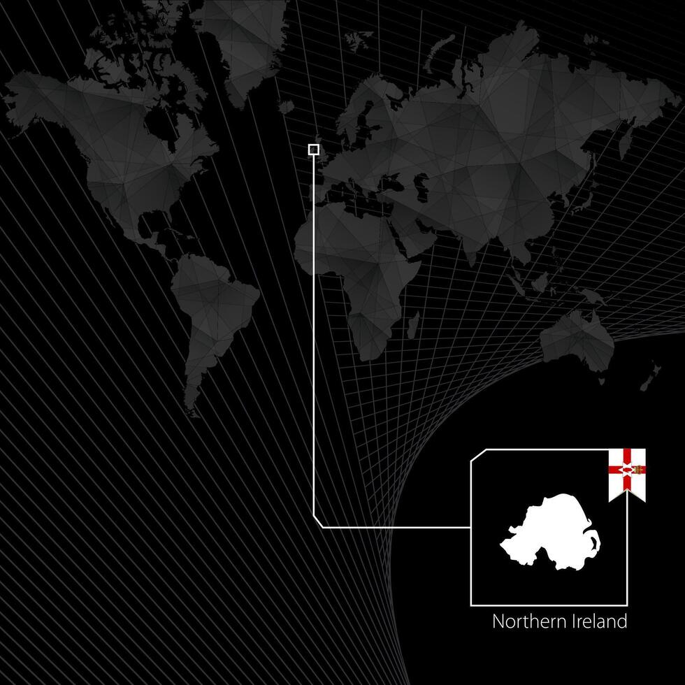 nordlig irland på svart värld Karta. Karta och flagga av nordlig irland. vektor