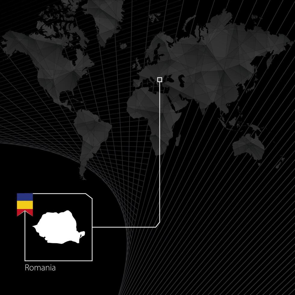 Rumänien auf schwarz Welt Karte. Karte und Flagge von Rumänien. vektor