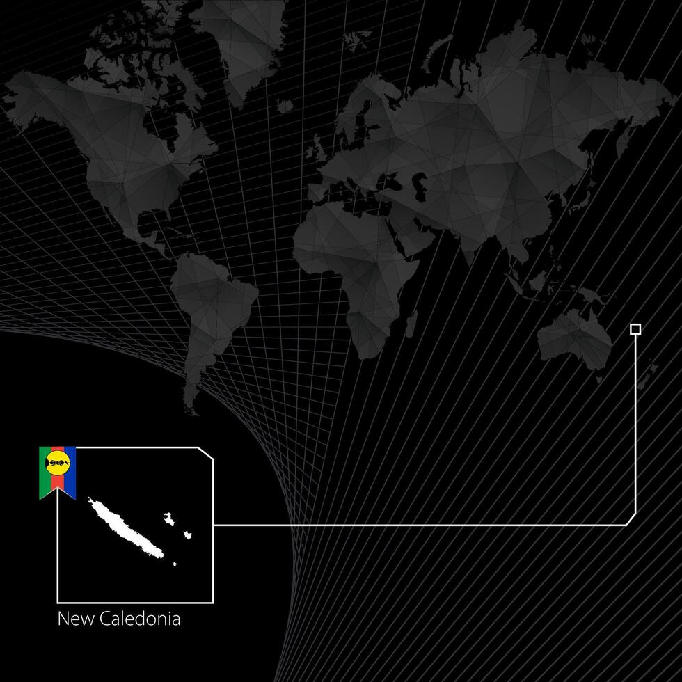 Neu Kaledonien auf schwarz Welt Karte. Karte und Flagge von Neu Kaledonien. vektor