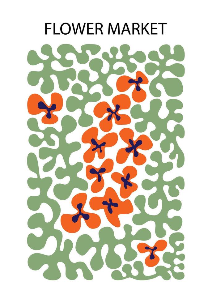 abstrakt blomma affisch. blomma marknadsföra vägg konst med trendig design. botanisk, minimalistisk, modern naiv platt hippie häftig skraj interiör dekoration, målning. vektor illustration eps 10