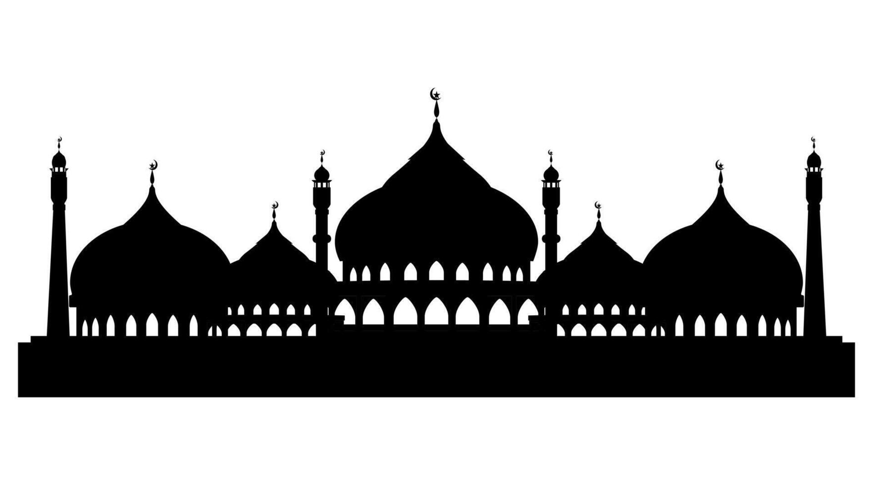 Muslim Moschee Silhouette auf Weiß Hintergrund, Vektor Arabisch die Architektur Panorama,orientalisch Gebäude Wahrzeichen östlichen Religion, Design Element zum eid al adha, eid al Fitr, Mubarak, Muharram, Ramadan kareem