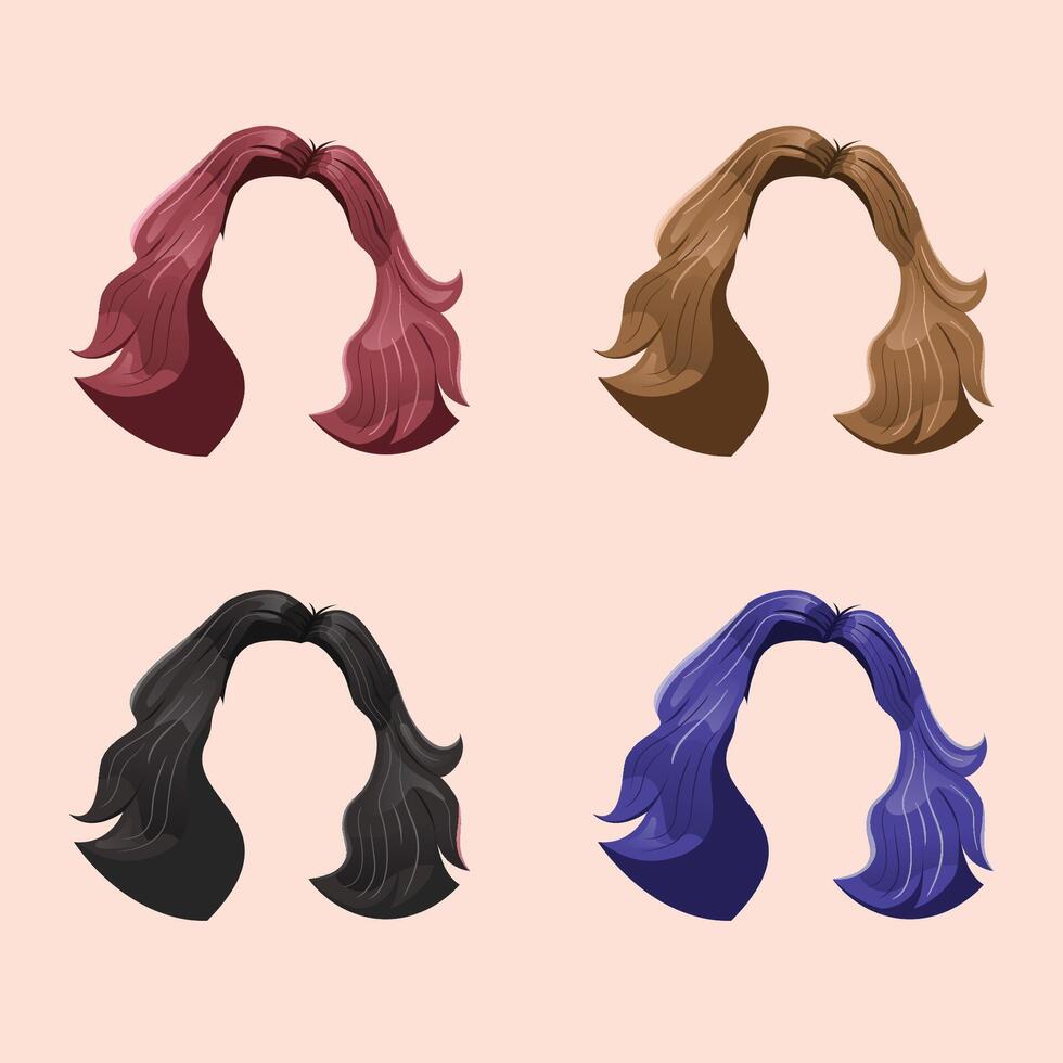 uppsättning av kort kvinna frisyrer i annorlunda hår färger vektor