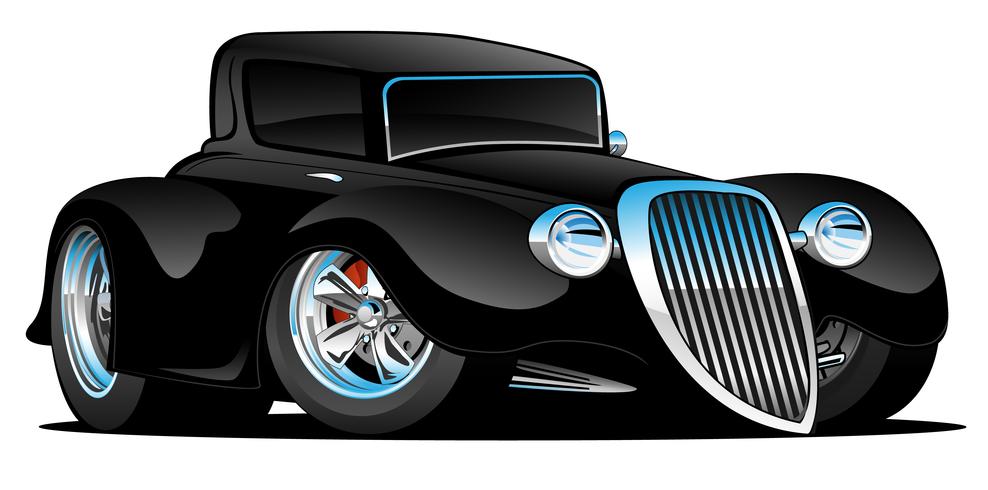 Svart Hot Rod Classic Coupé Custom Car Cartoon Vector Illustration