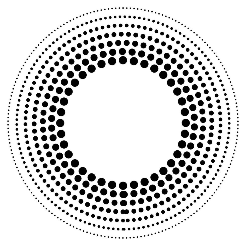Halbton Punkte im Kreis form. Design Elemente mit kreisförmig Halbton Punkte. runden gepunktet rahmen. Kreis Punkte vektor