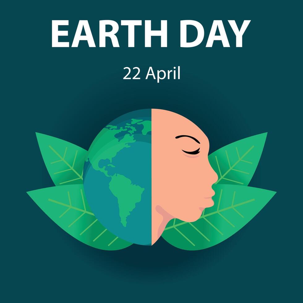 illustration vektor grafisk av halv de jord och en mänsklig ansikte, som visar grön löv, perfekt för internationell dag, jord dag, fira, hälsning kort, etc.