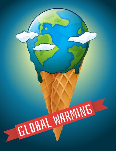 Global uppvärmning affisch med smältjord vektor