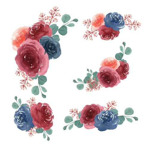 Akvarellbuketter floraler handmålade frodiga blommor lustration vintage stil akvarell isolerad på vit bakgrund. Designdekor för kort, spara datum, bröllopinbjudningskort, affisch, banner vektor
