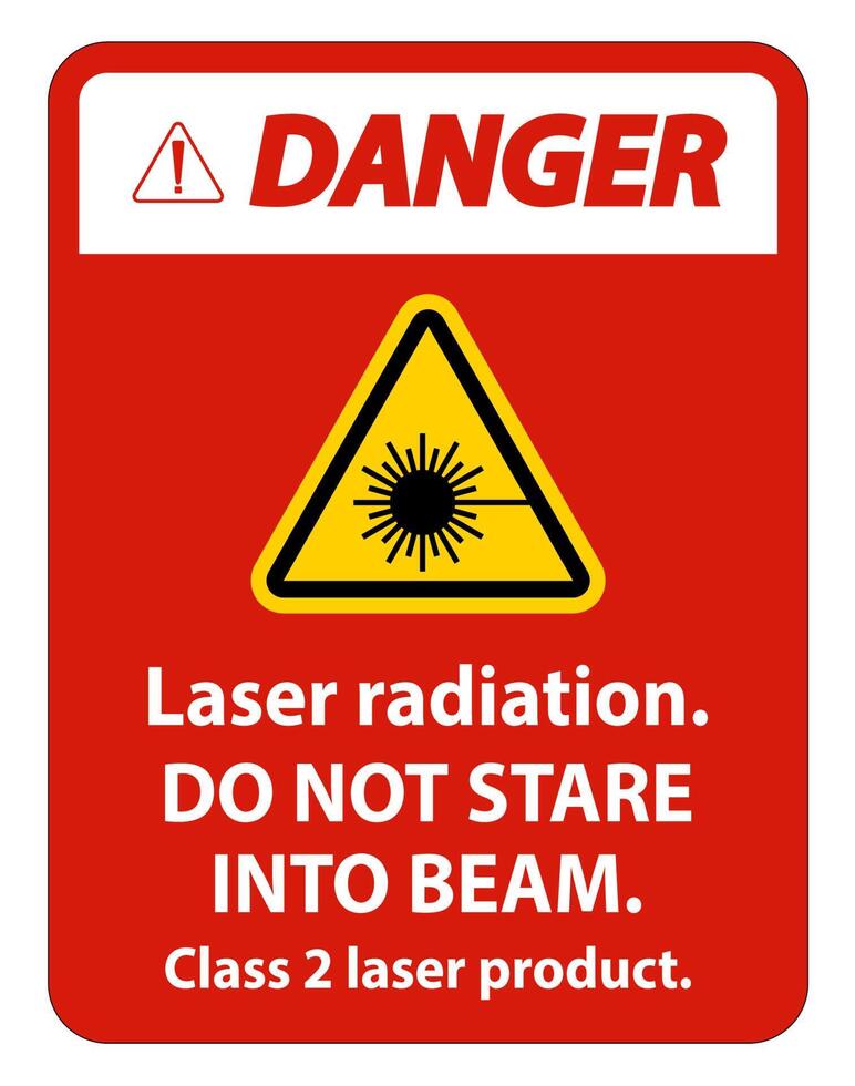 fara laserstrålning, stirra inte in i strålen, klass 2 laserproduktskylt på vit bakgrund vektor