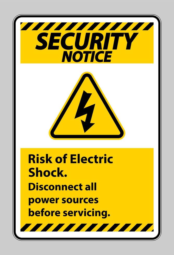 säkerhetsmeddelande risk för elektrisk stöt symbol tecken isolera på vit bakgrund vektor