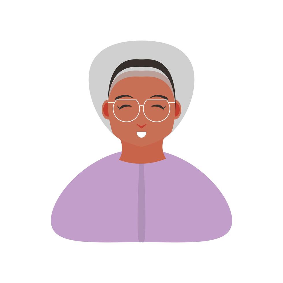 söt gammal kvinna mormor karaktär i tecknad stil vit bakgrund vektor