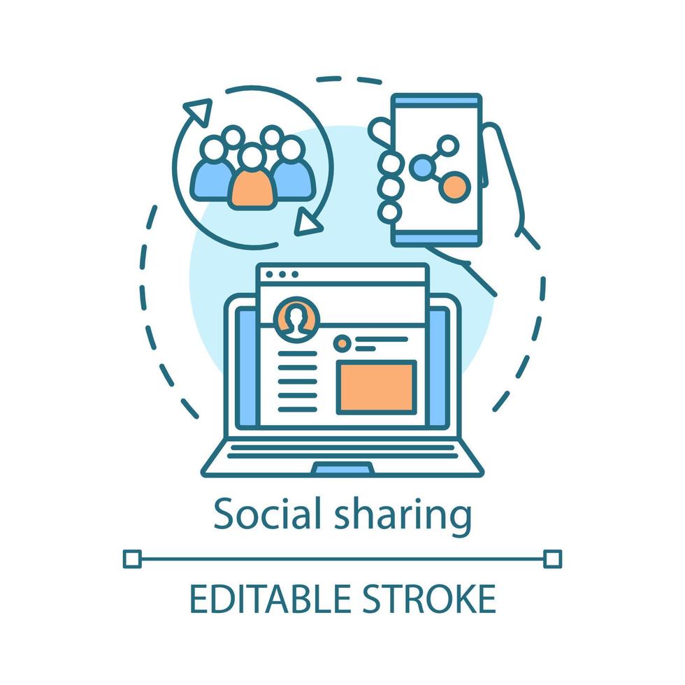 Symbol für das Social-Sharing-Konzept für Verweise. Marketing-Suchidee dünne Linie Illustration. smm, soziale Netzwerke, Kontaktfreigabe. Kundenfeedback im Internet. Vektor isolierte Umrisszeichnung. bearbeitbarer Strich