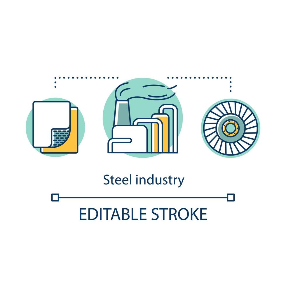 Symbol für das Konzept der Eisen- und Stahlindustrie. Stahlherstellungsprozess. Herstellung von Metallprodukten, Recycling von Schrott. Metallurgie Idee dünne Linie Abbildung. Vektor isolierte Umrisszeichnung. bearbeitbarer Strich