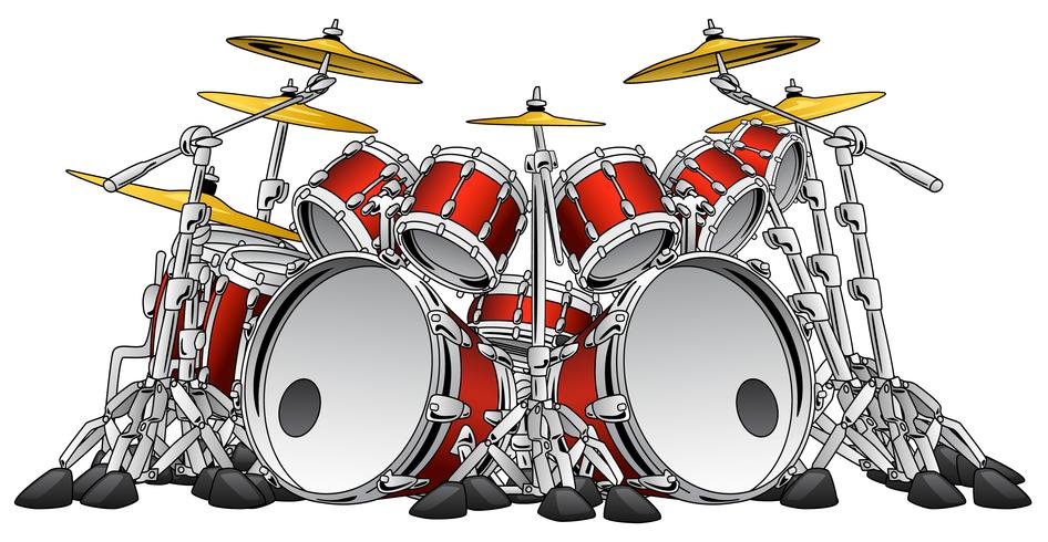 Enorme 10-Stück-Rock-Drum-Set-Musikinstrument-Vektor-Illustration vektor