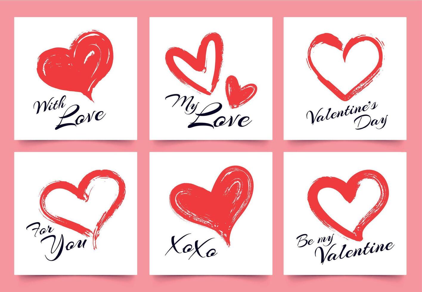 Valentinsgrüße Tag Gruß Karte mit Hand gezeichnet Grunge Herzen. elegant Herz Formen mit Beschriftung mit Liebe vektor