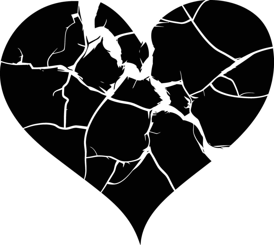 ai genererad silhuett bruten hjärta kärlek logotyp symbol svart Färg endast vektor