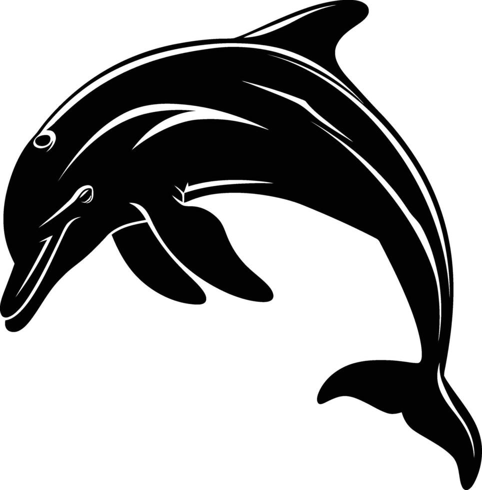 ai genererad silhuett delfin svart Färg endast vektor