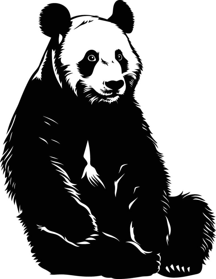 ai genererad silhuett panda full kropp svart Färg endast vektor