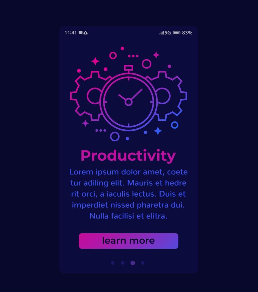 Produktivität mobiles Banner mit Liniensymbol, Vektor