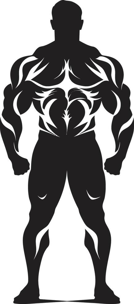 Graphit Blick voll Körper schwarz Vektor Glyphe definiert Dominanz Bodybuilder ikonisch Vektor Design
