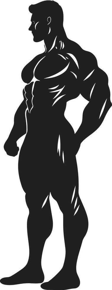 svartvit muskel kroppsbyggare ikoniska logotyp ebenholts emblem full kropp svart ikon vektor