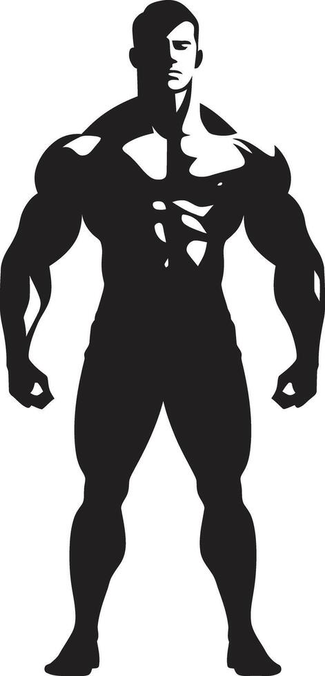 bläck av styrka kroppsbyggare ikoniska logotyp i svart monolit muskler full kropp vektor logotyp skapande