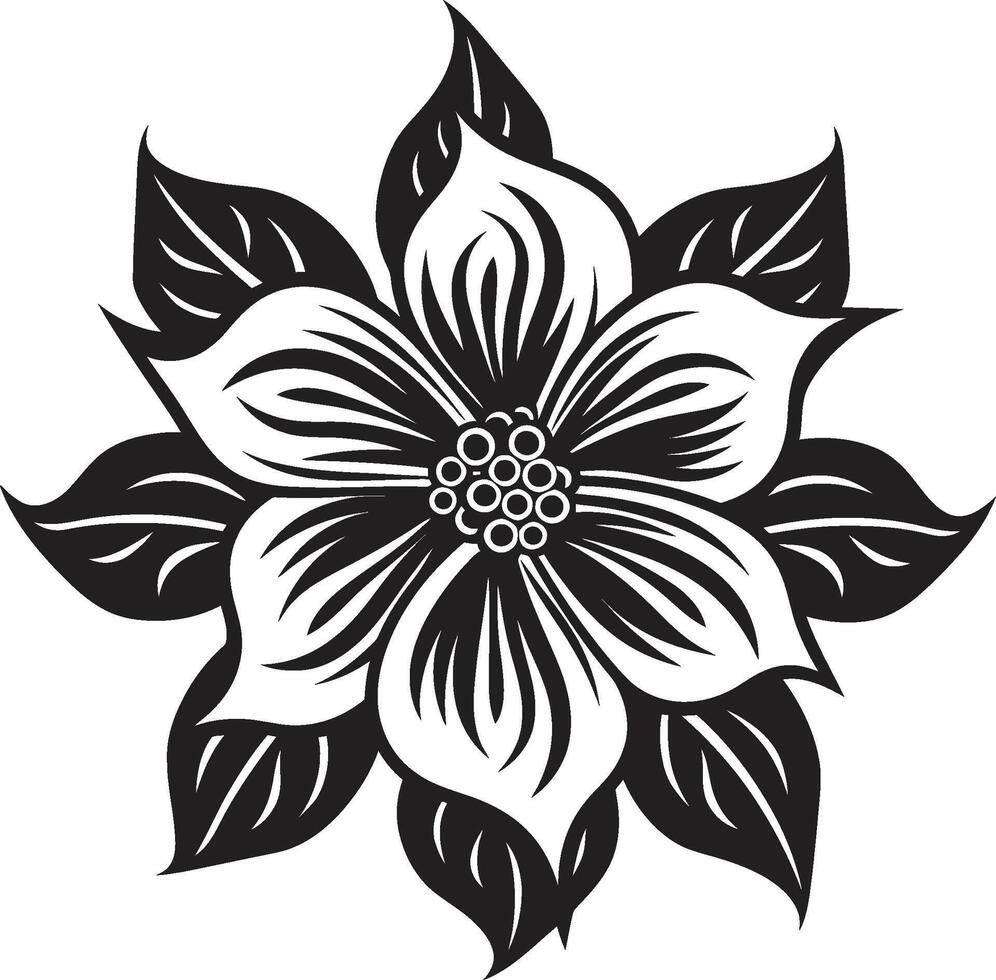 svartvit blomma signatur ikoniska detalj eterisk blomma vektor svart symbol
