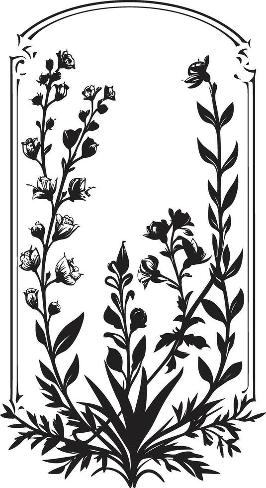 Tinte graviert Flora Umfang botanisch Vektor Emblem Mitternacht Tinte Blüten Blumen- Rand Vektor Symbol