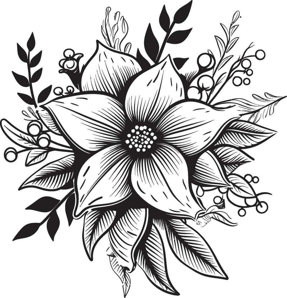 delikat blomma intryck vektor konst chic svartvit kronblad symbolisk ikon