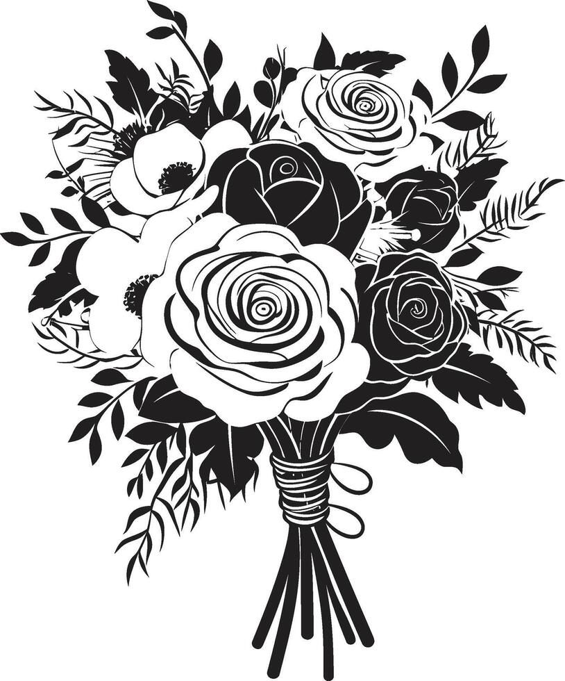 schick blühen Glanz schwarz Braut- Symbol Design Blütenblatt Glanz Braut- Box Emblem vektor