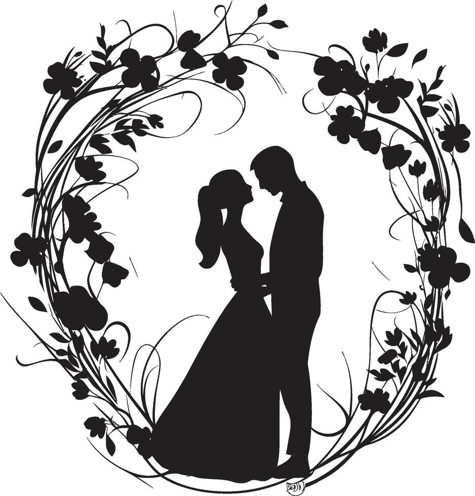 tidlös bukett omfamning svart vektor emblem chic bröllop blommar ikoniska symbolisk symbol