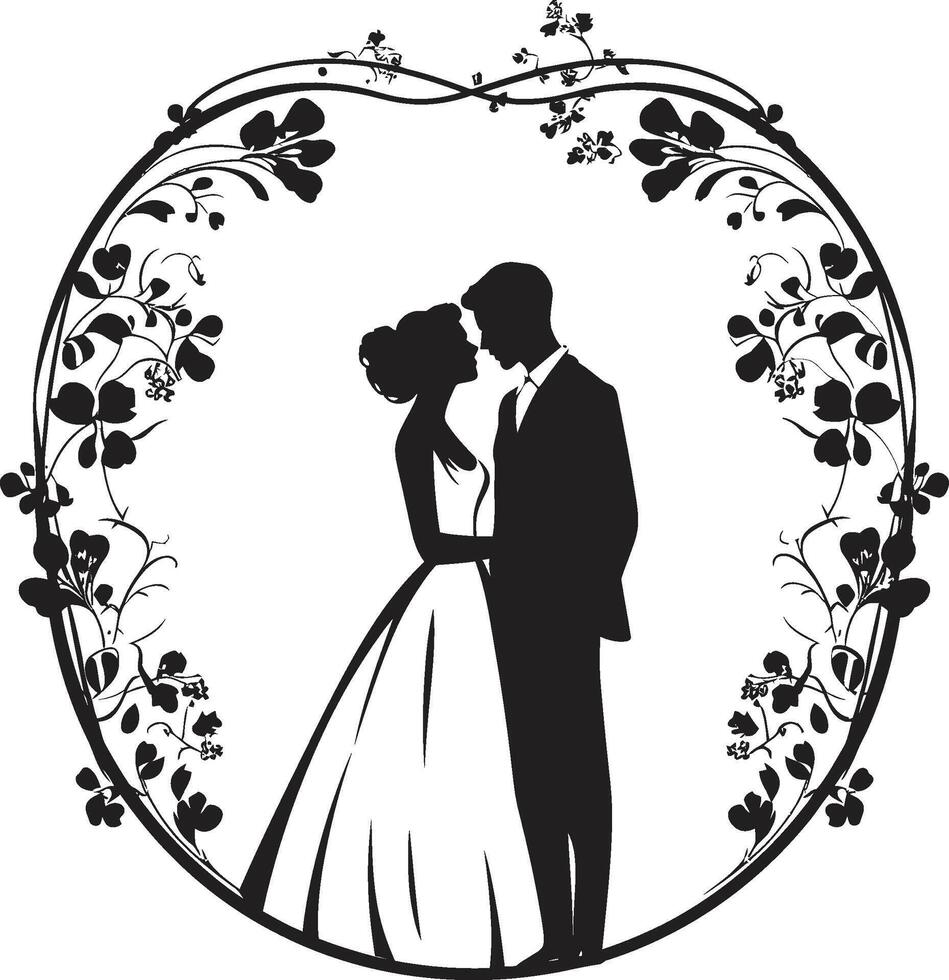 elegant bröllop blommor ikoniska symbol blomstrande obligation svart logotyp detalj vektor