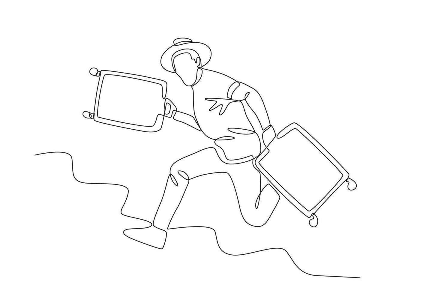 en man är bärande två resväskor för reser vektor