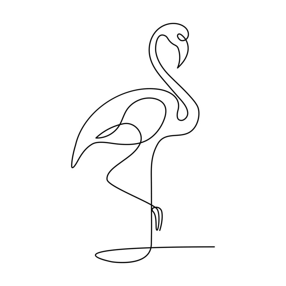 kontinuerlig ett linje teckning av flamingo tropisk fågel och värld vilda djur och växter dag enda linje konst illustration vektor