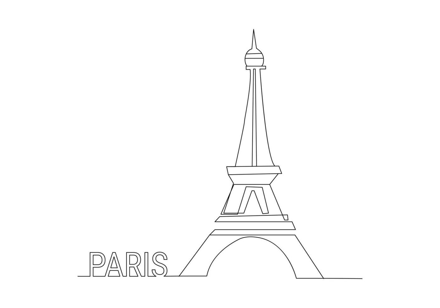 Eiffel Turm Single einer Linie Zeichnung. Tourismus und Reise Gruß Postkarte Konzept. modern kontinuierlich Linie zeichnen Design Vektor Illustration