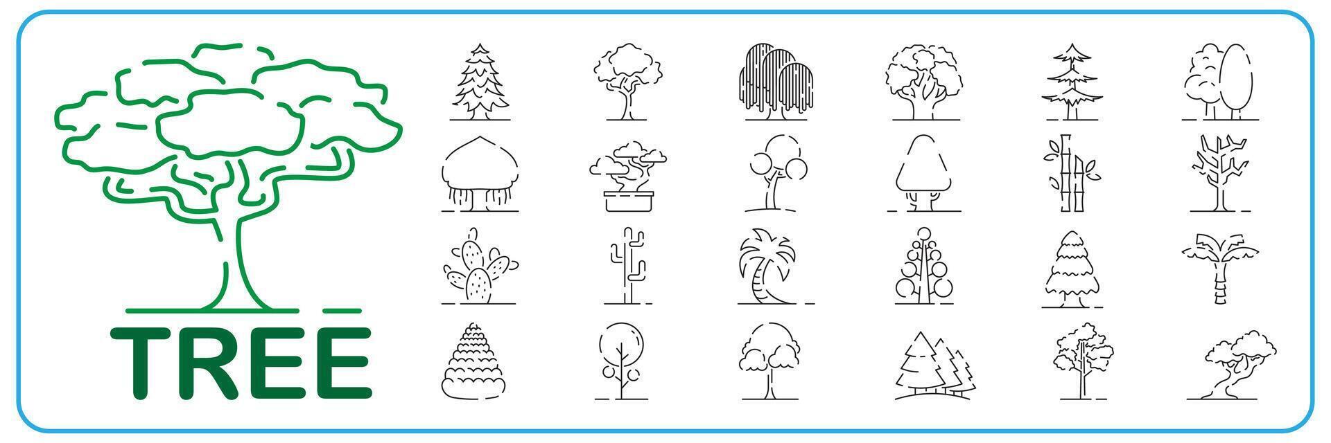 träd linje ikon uppsättning. naturligtvis skön symbol, trä- trunk och översikt grenar för Karta. träd vektor översikt konst illustration isolerat på vit bakgrund.