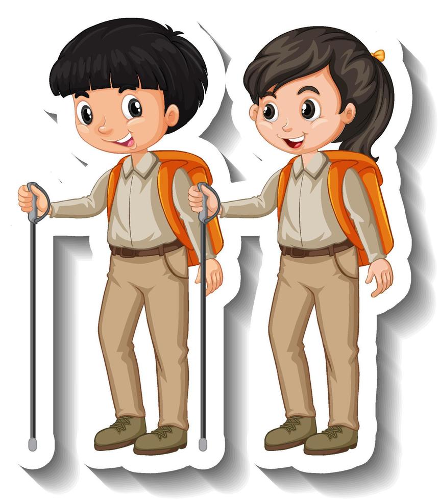 Paar Kinder tragen Safari-Outfit-Cartoon-Charakter-Aufkleber vektor