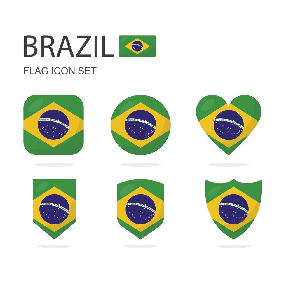 Brasilien 3d flagga ikoner av 6 former Allt isolerat på vit bakgrund. vektor